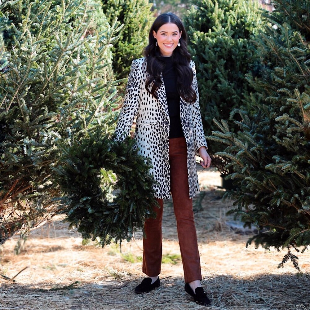 NWT Emerson Fry Leopard Wingtip Coat, Black White Winter Linen